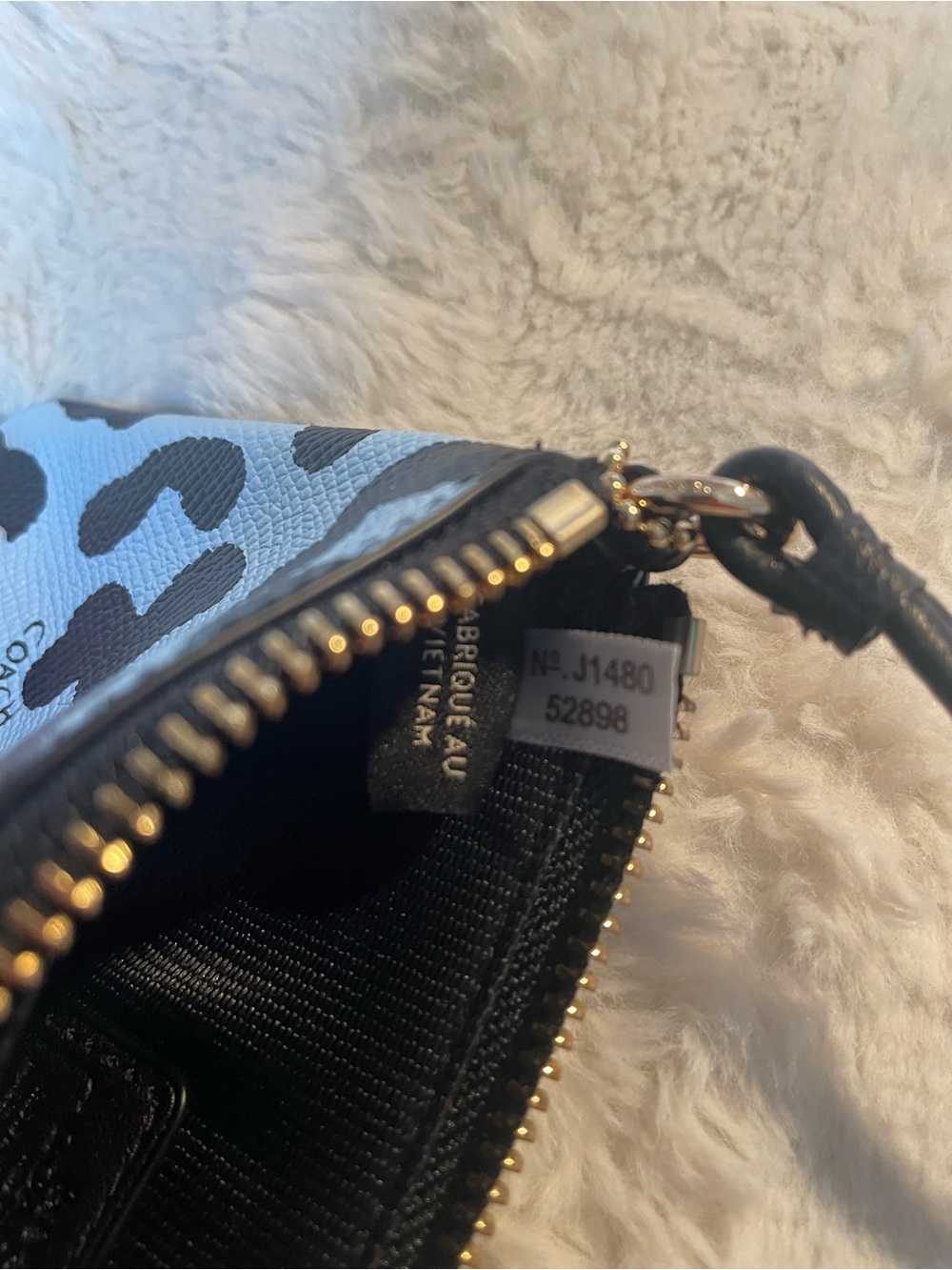 Coach Light Blue and Black Leopard Print Wristlet - Picture 3 of 9